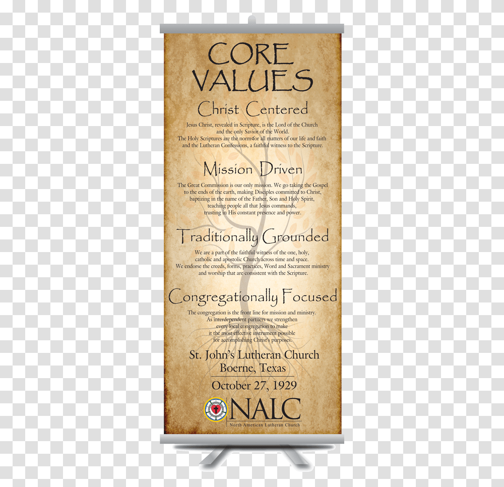 Nalc Lutheran Core Values Banner Traditional Core Values, Poster, Advertisement, Flyer, Paper Transparent Png