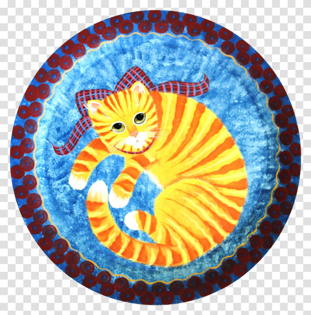 Nancy Albro Folk Art Americana Orange Cat Painted Wood Tray Circle Transparent Png