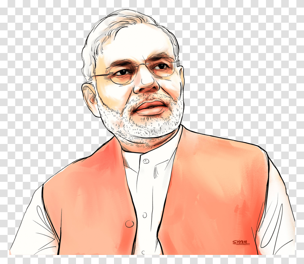 Narendra Modi Cartoon Sketch, Face, Person, Human, Head Transparent Png