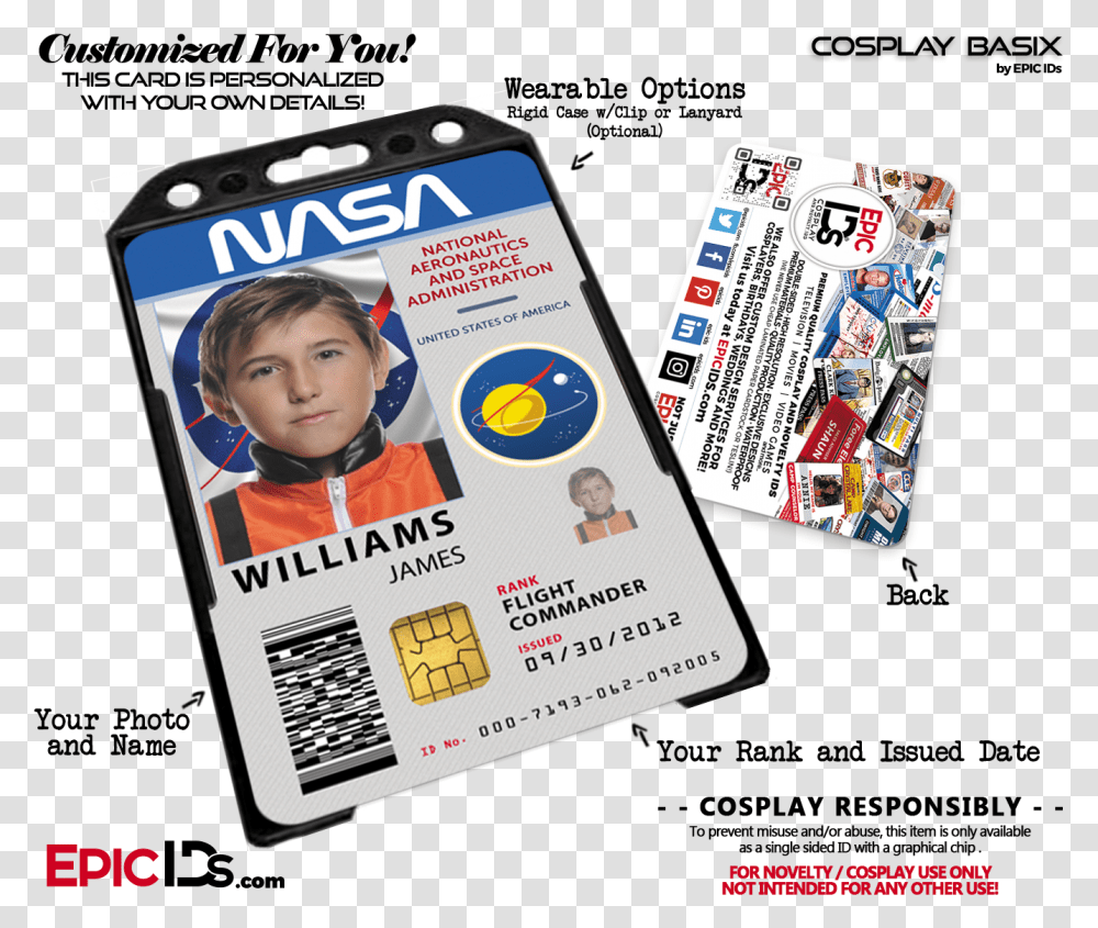 Nasa Astronaut Themed Cosplay Access Id BadgeClass Nasa Identification Badge, Person, Human, Driving License Transparent Png