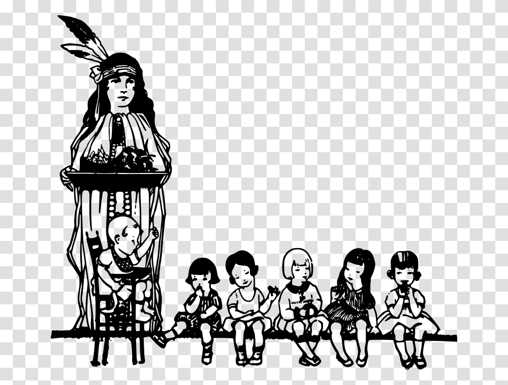 Native American And Children Native American People Line Art Black And White, Gray, World Of Warcraft, Halo Transparent Png