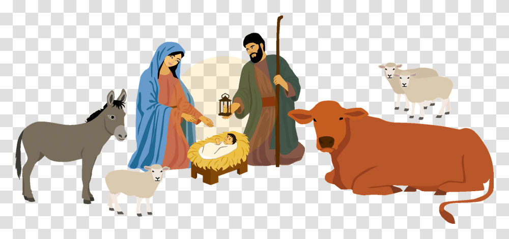 Nativity Scene And Stable Clipart Nativity Stable Animals Clipart, Person, Horse, Mammal, Clothing Transparent Png