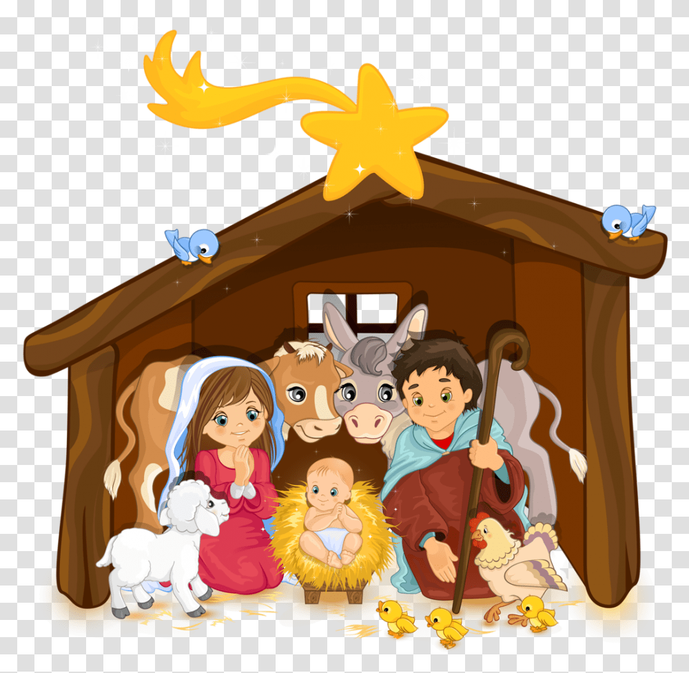 Nativity Scenecartoonclip Decorationinterior Nacimiento De Jesus Animado, Person, Outdoors, Housing, Building Transparent Png
