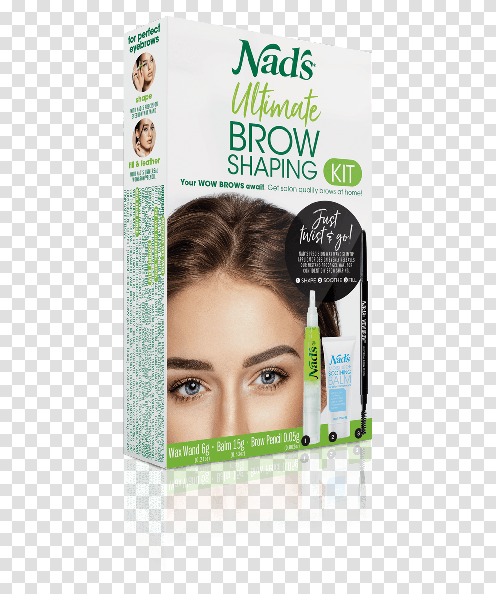 Natural Hair Removal Ultimate Brow Shaping Kit Nads Hair Removal, Person, Face, Text, Poster Transparent Png