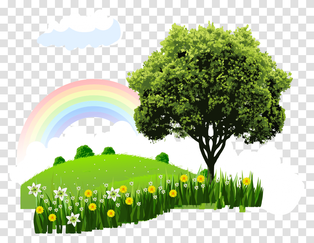 Natural Landscape Cartoon Nature, Spring, Plant, Tree, Outdoors Transparent Png