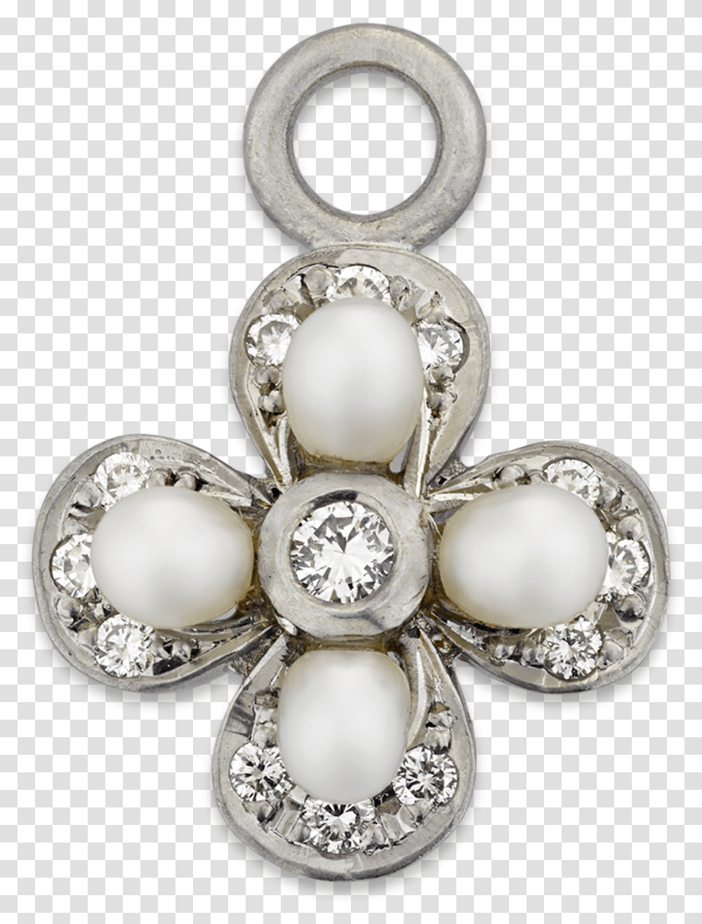 Natural Pearl And Diamond Clover Charm Pendant Locket, Accessories, Accessory, Jewelry, Brooch Transparent Png