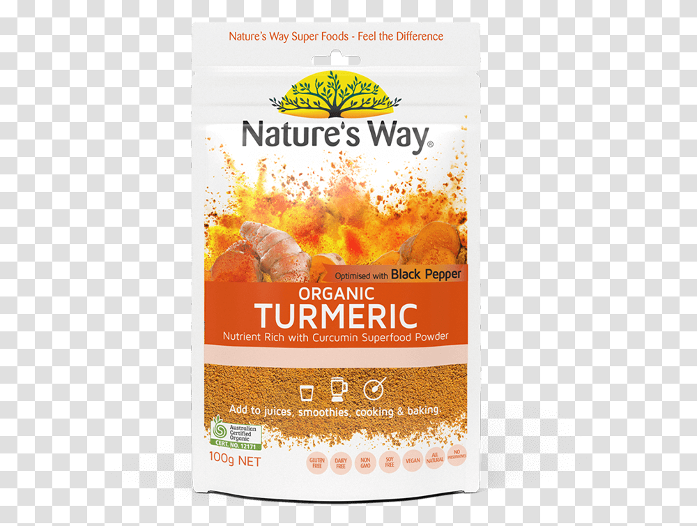 Nature's Way Superfoods Turmeric Powder 100g Nature's Way Organic Turmeric, Advertisement, Poster, Flyer, Paper Transparent Png