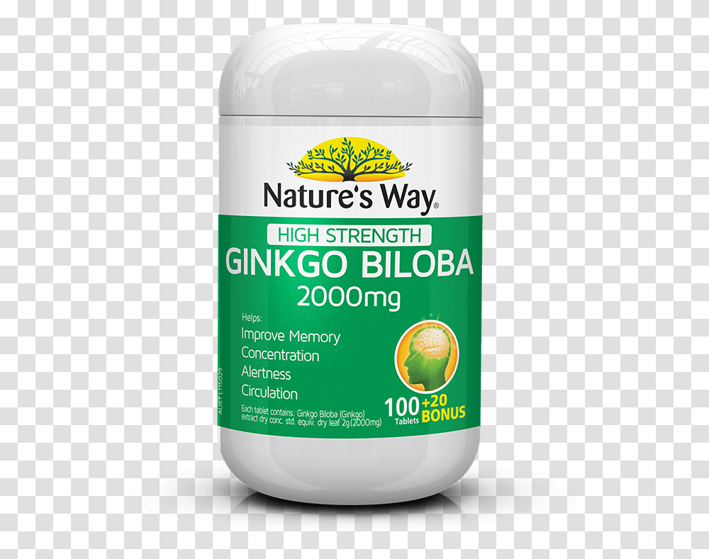 Natures Way High Strength Gingko Biloba 100s Nature's Way Ginkgo Biloba, Cosmetics, Bottle, Plant, Label Transparent Png