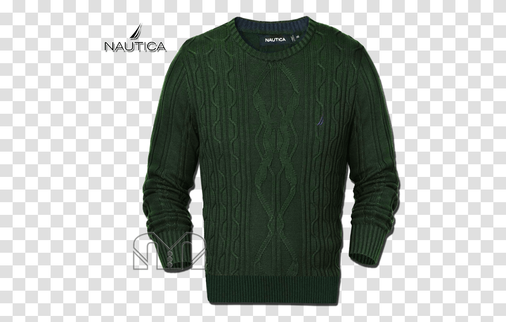 Nautica Fisherman Crewneck Green Knit Sweater Cardigan, Apparel, Sweatshirt, Long Sleeve Transparent Png