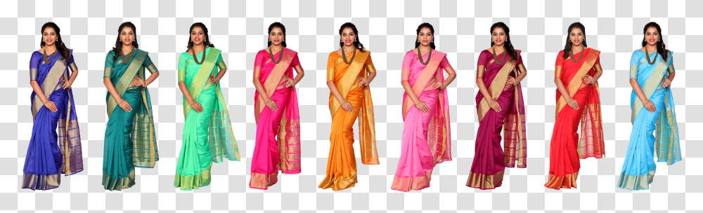 Navarathri 9 Silk Cotton Saree CollectionsTitle Navratri Nine Colours Sarees, Apparel, Sari, Person Transparent Png