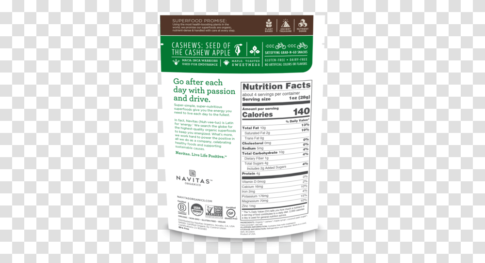 Navitas Organic Cacao Nibs Nutrition Facts, Label, Menu, Poster Transparent Png