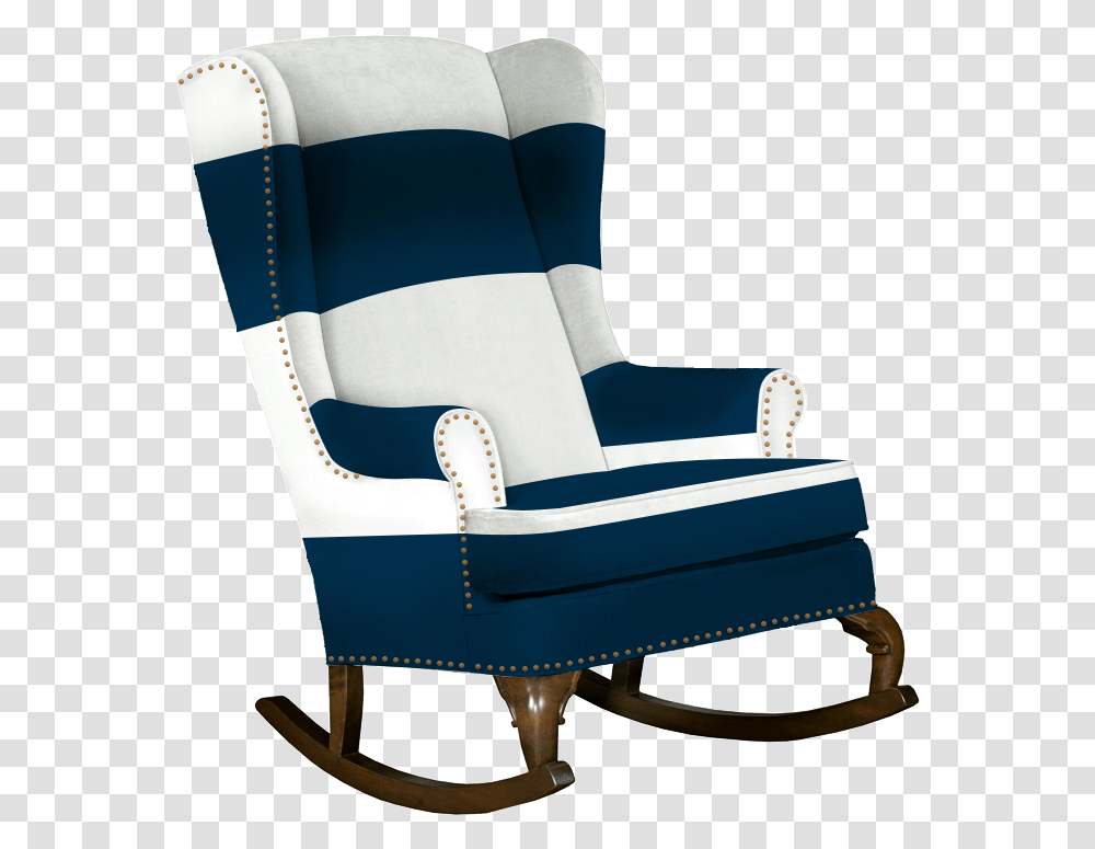 Navy And White Traditional Wingback Rocking Chair With Striped Wing Back Chair, Furniture Transparent Png