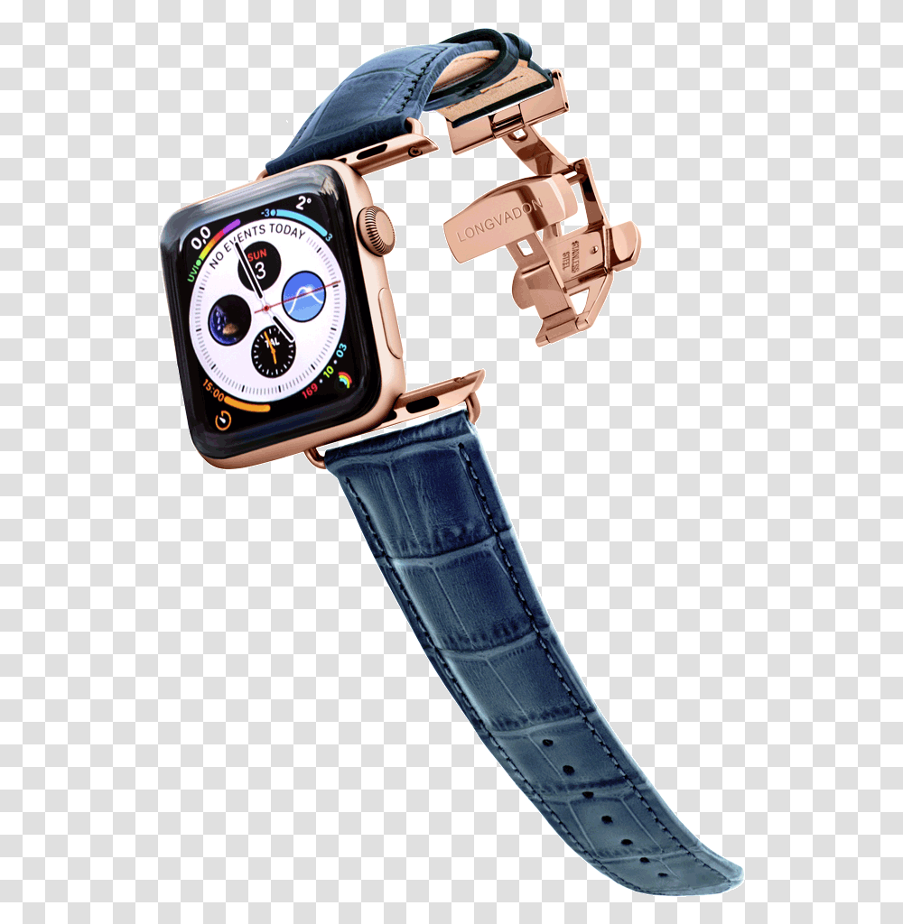 Navy Blue Leather Apple Watch Band Black Details Leather Apple Watch Strap Navy Blue, Wristwatch, Person, Human, Clock Tower Transparent Png