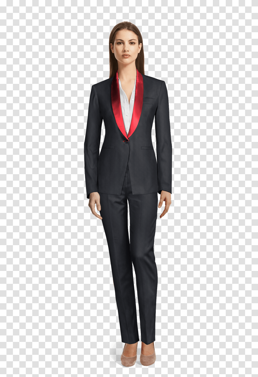 Navy Blue Shiny Tuxedo With Shawl Lapels Whole Body Formal Attire For Women, Suit, Overcoat, Apparel Transparent Png