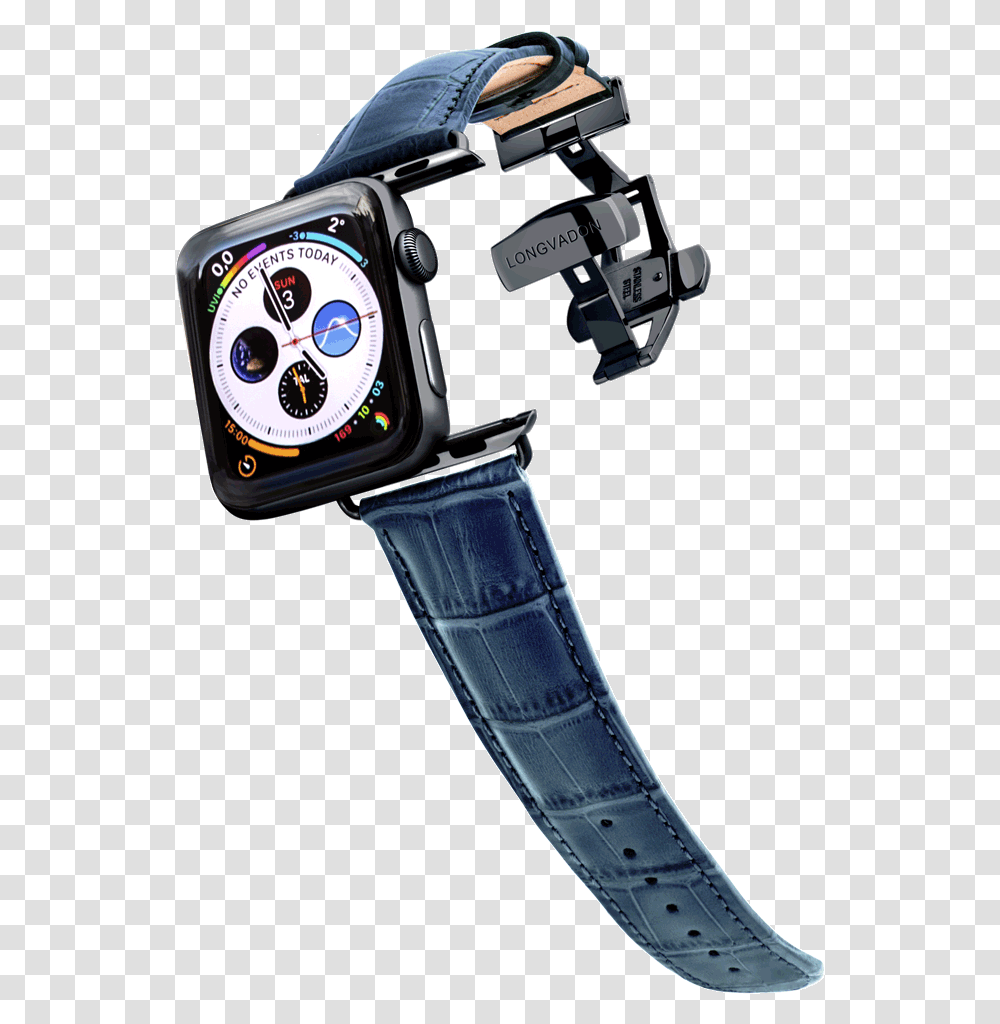 Navy Blue W Black Details Nice Apple Watch Bands Blue Leather, Wristwatch, Camera, Electronics, Digital Watch Transparent Png