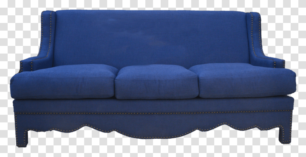Navy Linen High Back Sofa With Nail Heads Studio Couch, Furniture, Cushion, Ottoman, Velvet Transparent Png
