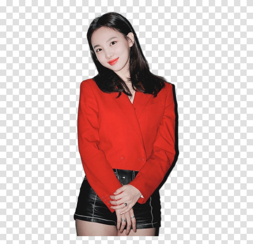 Nayeon Twice Kpop Cute Red Black Smile Shadow Nayeon Twice, Female, Person, Sleeve Transparent Png
