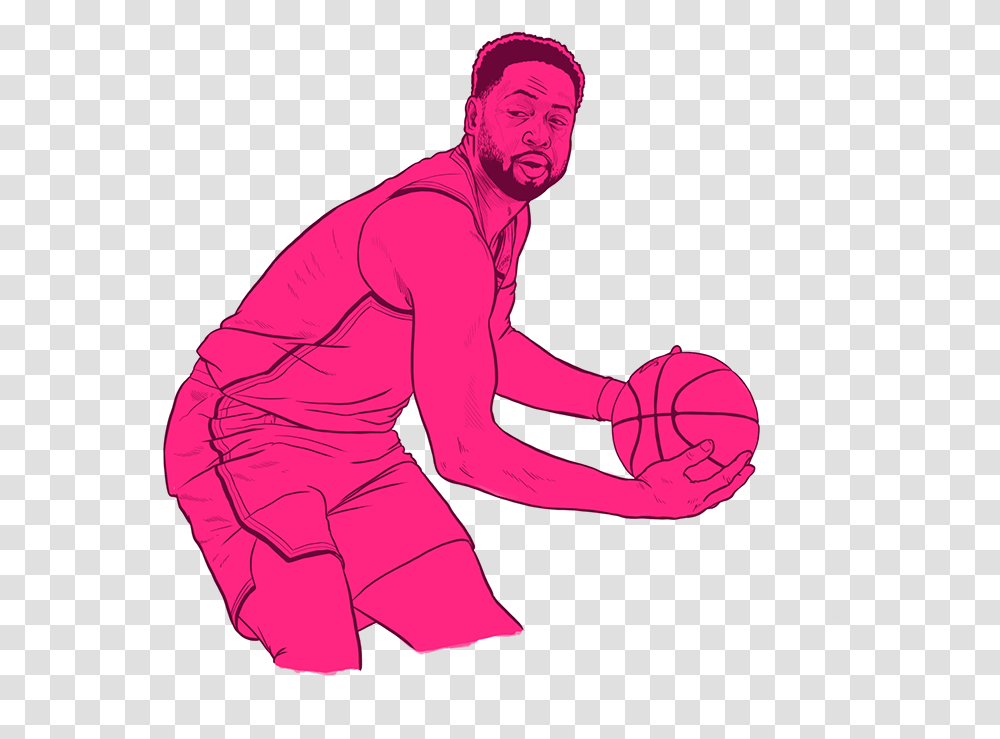 Nba Dwyane Wade Bday Illustration Miami Vice Edition On Dribble Basketball, Person, Human, Sphere, Kneeling Transparent Png