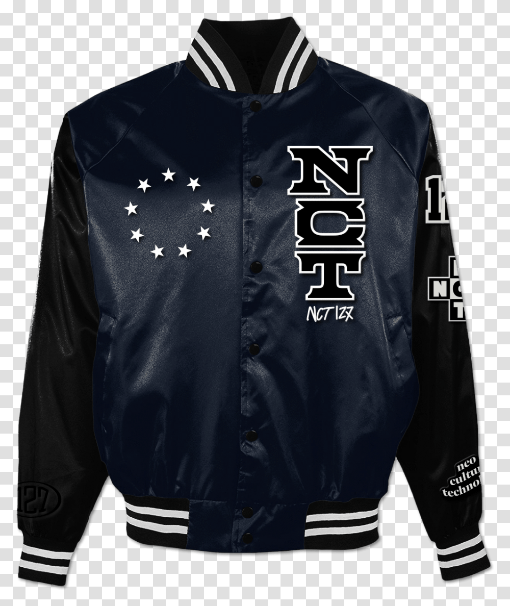 Nct Satin Baseball Jacket, Clothing, Apparel, Coat, Leather Jacket Transparent Png
