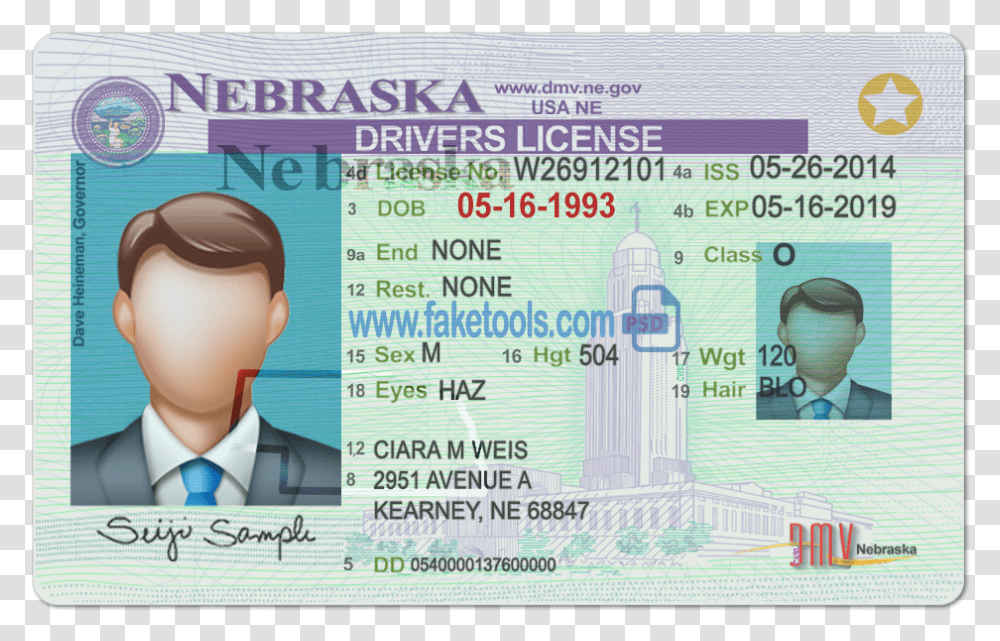 Nebraska Driver License Psd Template Nebraska Drivers License Back, Driving License, Document, Person Transparent Png