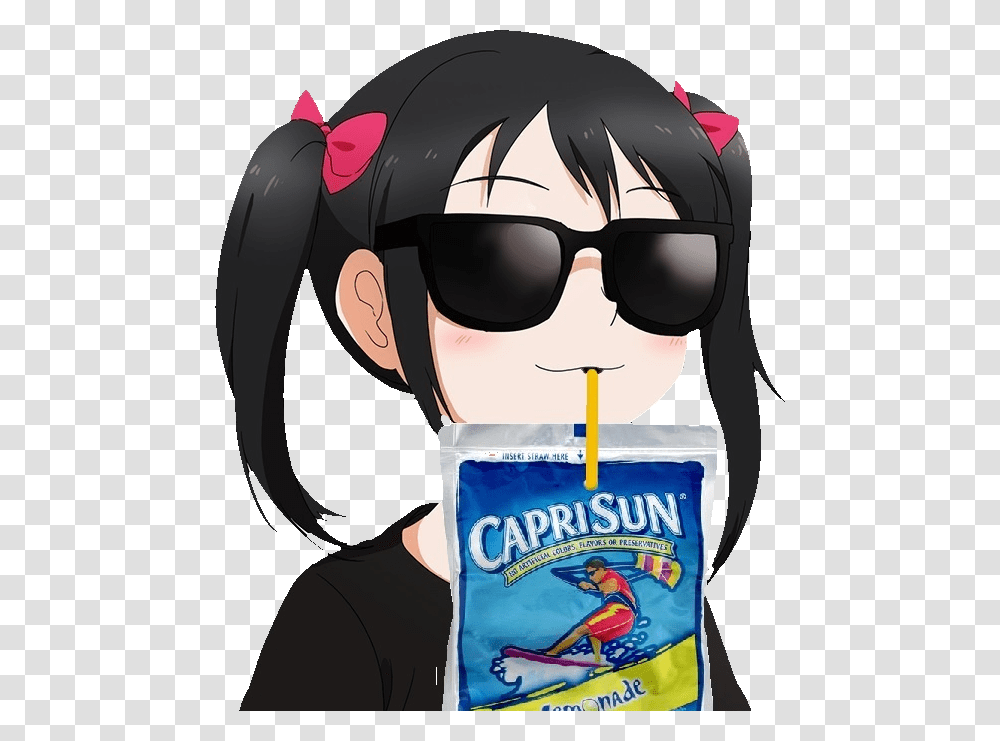 Neckbeard Anime Girl With Sunglasses Meme, Helmet, Person, Beverage, Manga Transparent Png