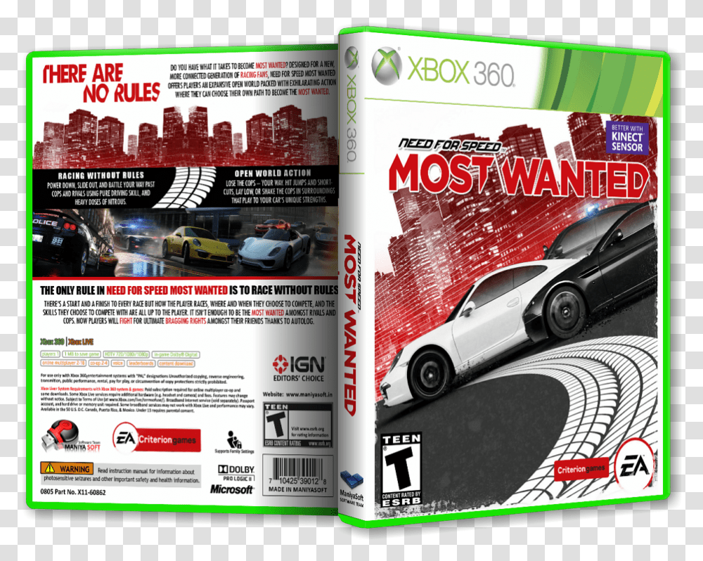 Need For Speed Need For Speed Most Wanted Xbox 360 Box, Flyer, Poster, Paper, Advertisement Transparent Png