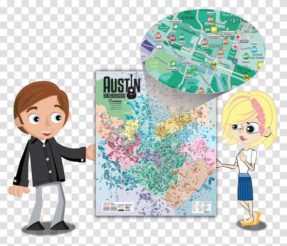 Neighborhood Map Of Austin Texas Printed Cartoon, Diagram, Atlas, Plot, Person Transparent Png