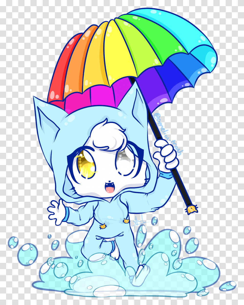 Neko Jumping Into A Puddle Of Water Water Chibi, Helmet, Clothing, Apparel, Graphics Transparent Png