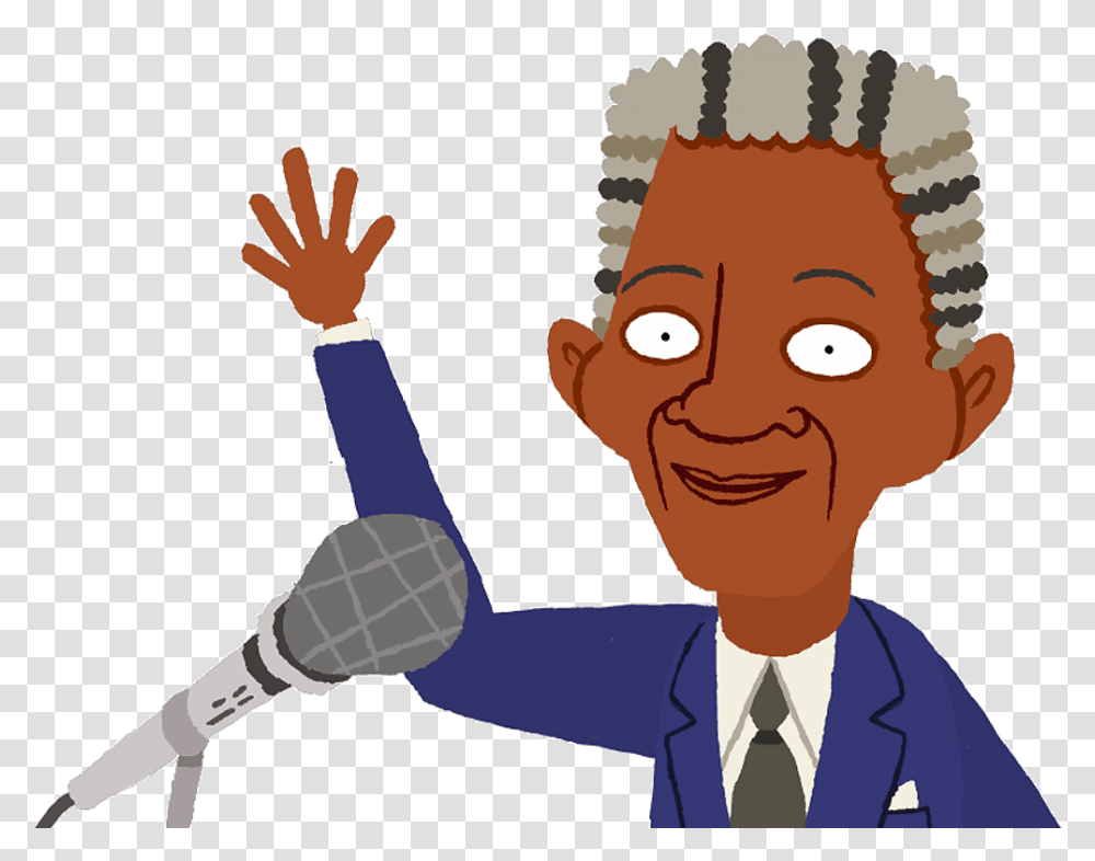 Nelson Mandela Smiling And Waving In Front Of A Microphone Nelson Mandela Picture Animated, Person, Face, People, Tie Transparent Png