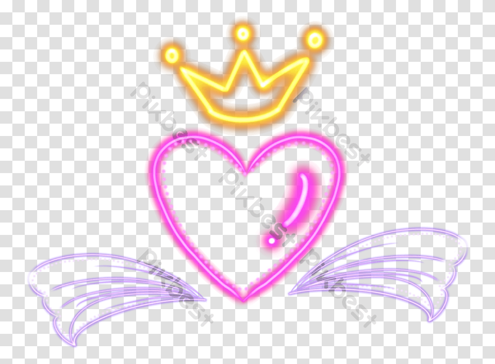 Neon Background With Crown And Angel Neon Corona, Heart, Birthday Cake, Dessert, Food Transparent Png