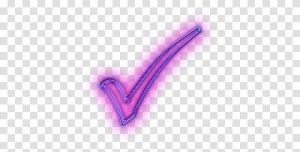 Neon Checkmark Symbol Check Purple Check Mark Clip Art, Smoke Pipe, Light, Graphics, Food Transparent Png