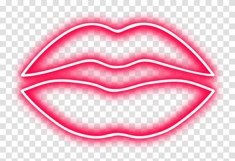 Neon Love Red Lip Sticker By Sa 1911170 Images Neon Lips, Light, Heart, Mouth Transparent Png