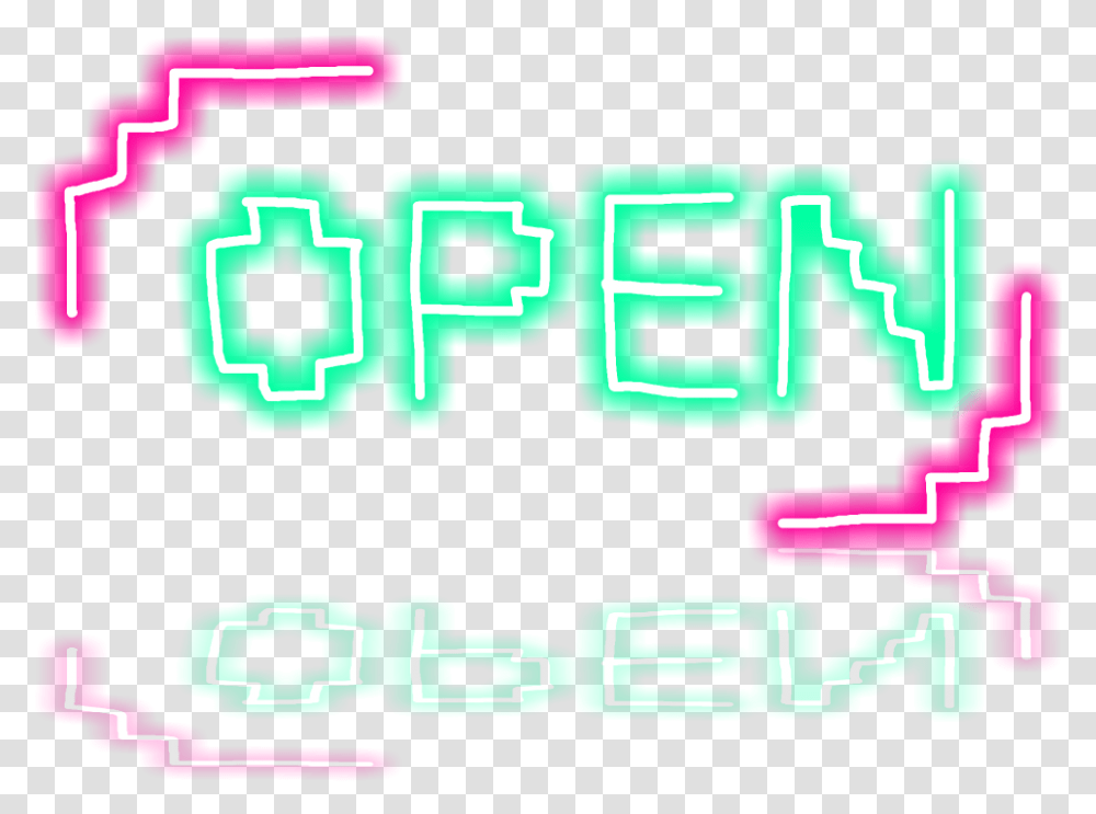 Neon Open Pixel Green Pink Illustration, Alphabet, Pac Man, Weapon Transparent Png