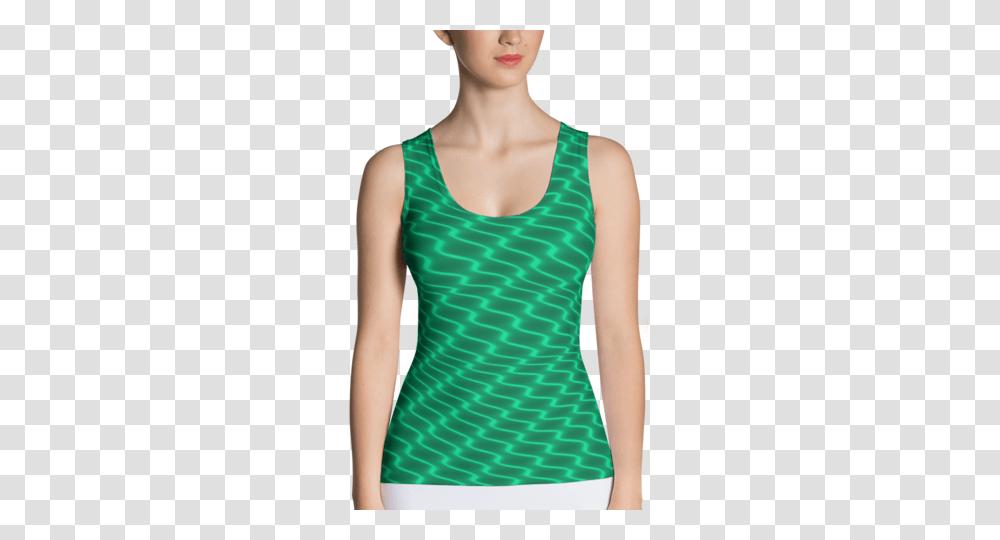 Neon Wavy Lines Teal Tank Top Stradling Designs, Apparel, Person, Human Transparent Png