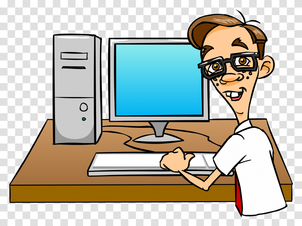 Nerd At A Computer, Electronics, Pc, Furniture, Table Transparent Png