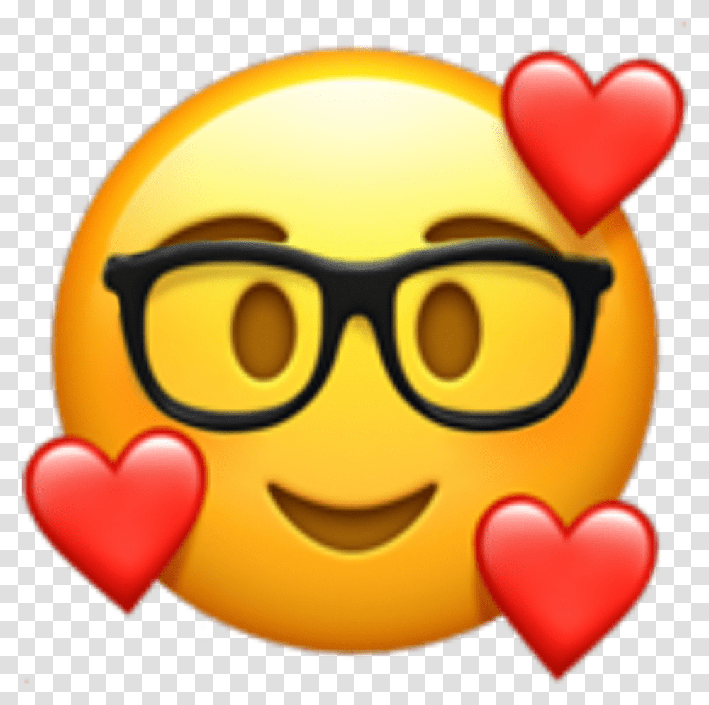 Nerd Glasses Hearts Emoji Sticker Iphone Emoji, Food, Pac Man, Halloween, Rubber Eraser Transparent Png