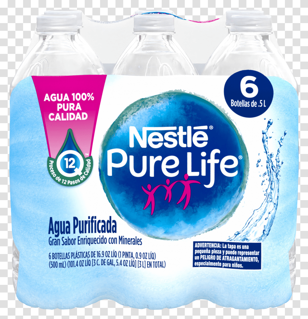 Nestle Pure Life Purified Water 6 16 Plastic Bottle, Beverage, Drink, Mineral Water, Water Bottle Transparent Png