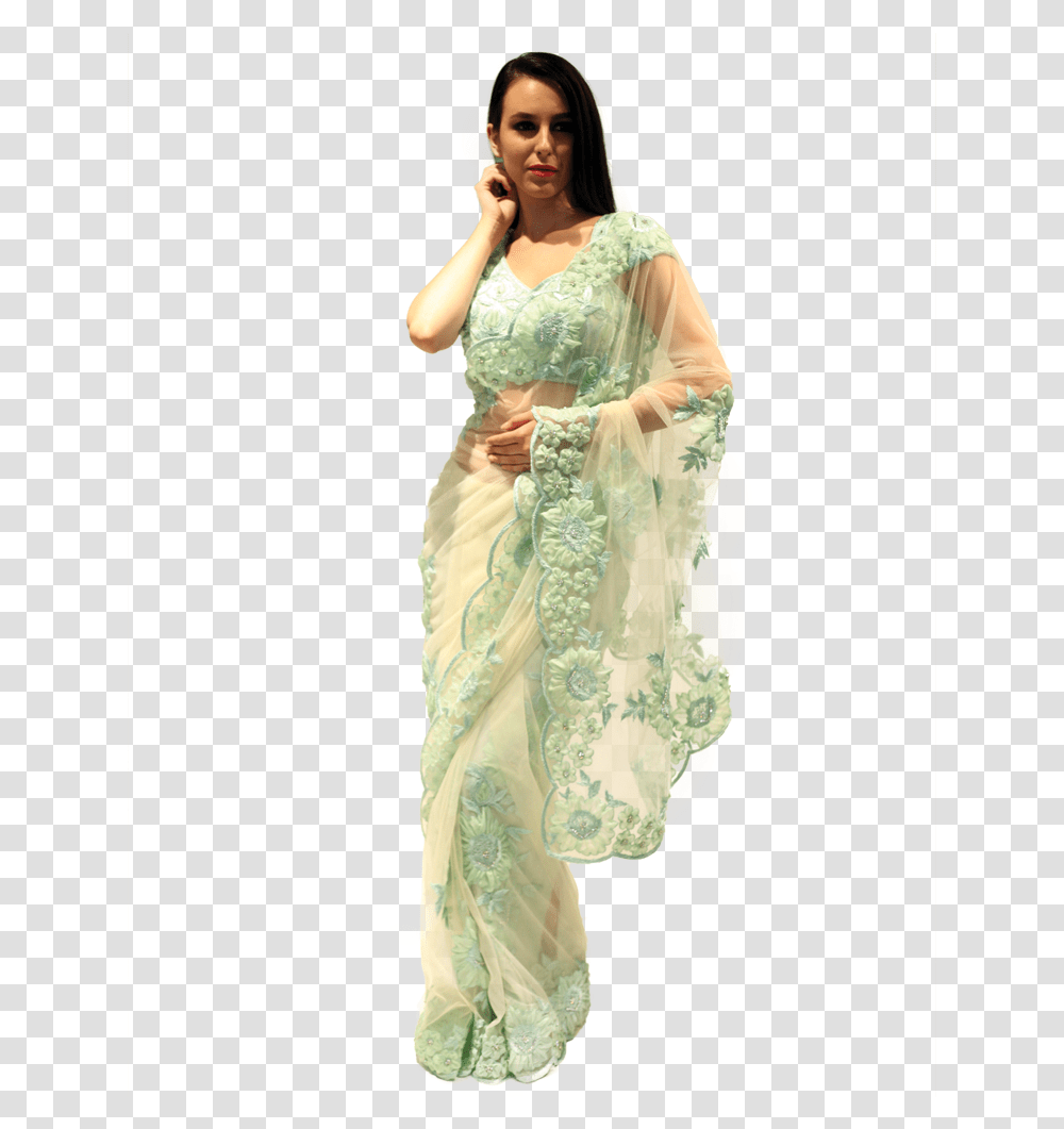 Net Green Saree Sari, Dress, Evening Dress, Robe Transparent Png