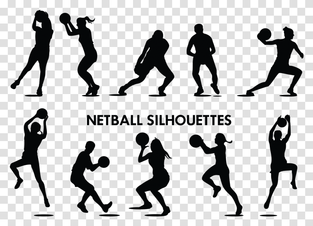 Netball Player Silhouettes Vector Netball Silhouettes, Person, Pedestrian, People, Poster Transparent Png