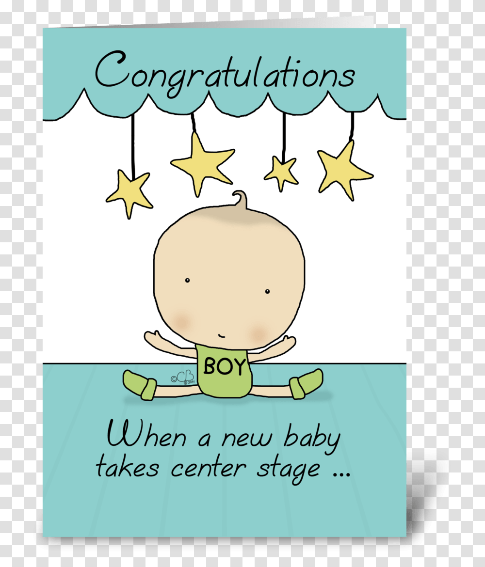New Baby Boy On Stage Congratulations Greeting Card New Baby Congratulation Cartoon, Star Symbol, Bird, Animal Transparent Png