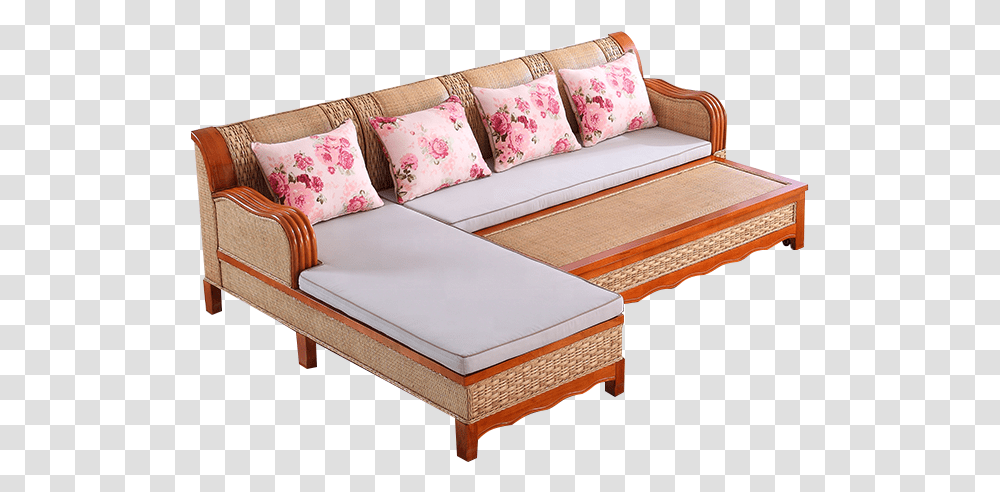 New Design Cane Wood Sofa Cum Bed And Table Living Sofa Cum Bed Wood, Furniture, Couch, Cushion, Coffee Table Transparent Png