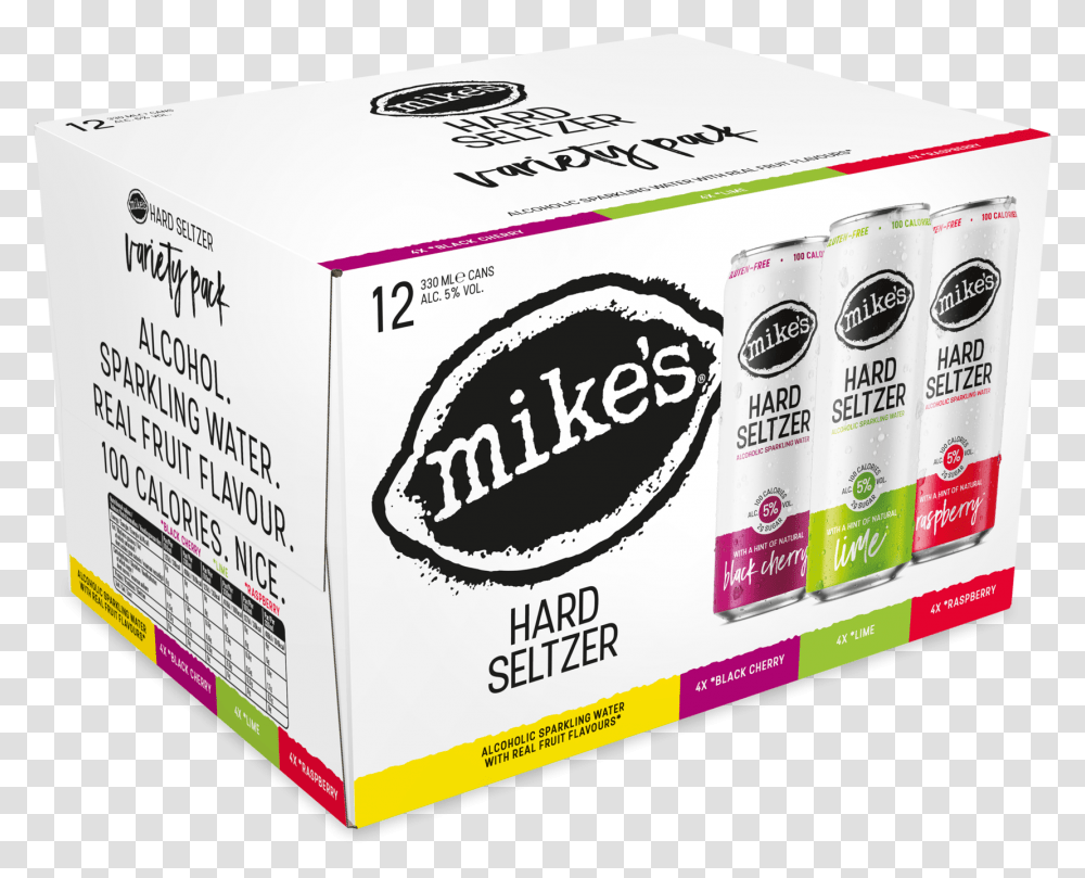 New Hard Seltzer Variety Pack 12 Miken Icon, Box, Label, Text, Carton Transparent Png