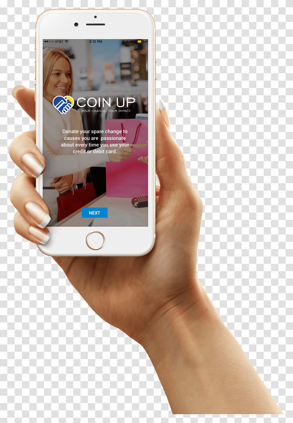 New Mobile App Harnesses The Power Of Spare Change Female Hand Holding Iphone Transparent Png