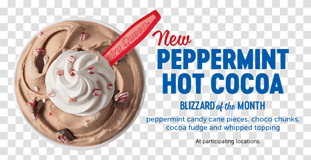New Peppermint Hot Cocoa Blizzard Of The Month Dairy Queen Peppermint Hot Cocoa Blizzard, Cream, Dessert, Food, Icing Transparent Png