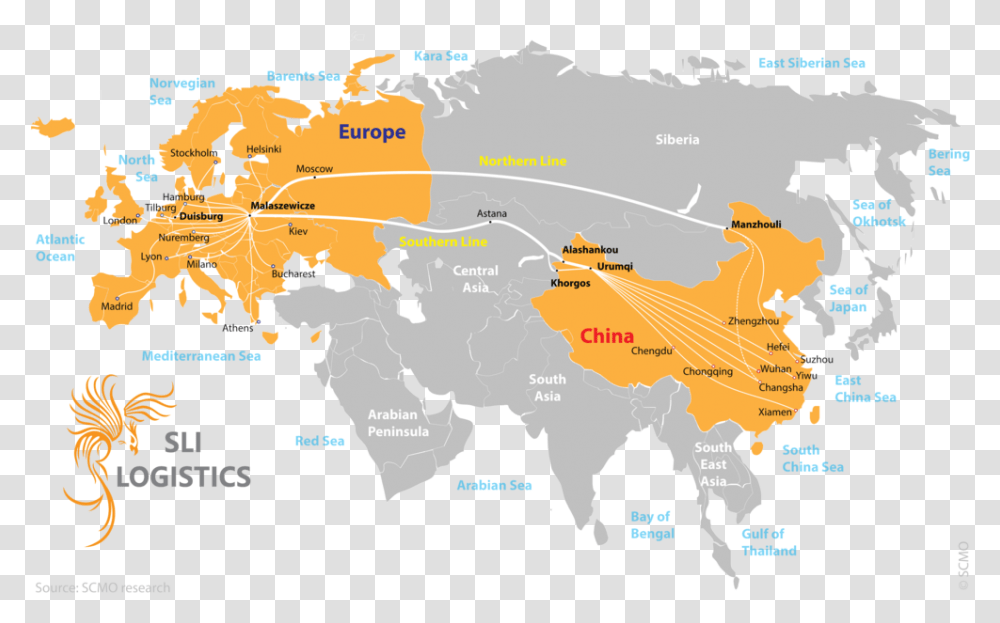 New Silk Road - Sli Logistics Europe And Asia Continent, Map, Diagram, Plot, Atlas Transparent Png