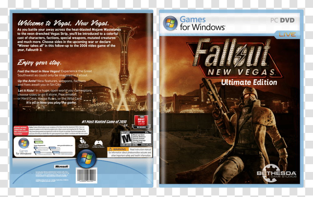 New Vegas Ultimate Edition Box Cover Fallout New Vegas Ultimate Edition Games For Windows, Person, Poster, Advertisement, Flyer Transparent Png