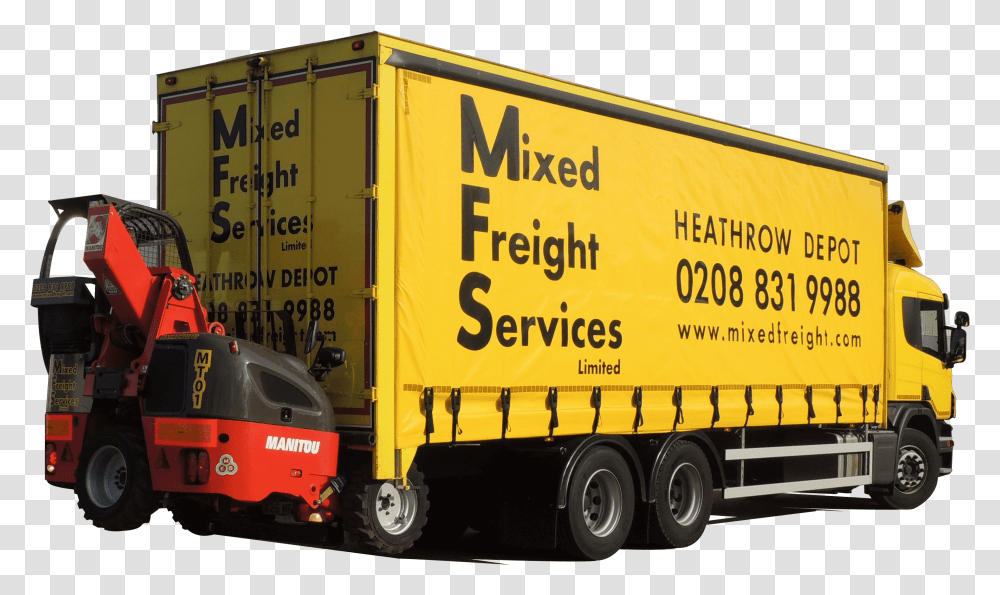 New Website26tlorrymountedforklift Mixed Freight Services Trailer Truck, Vehicle, Transportation, Moving Van, Person Transparent Png