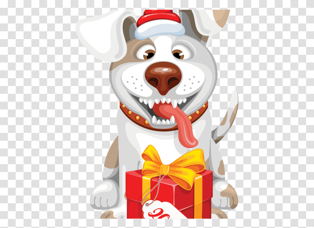 New Year Gift With Dog Vector Happy New Year 3d, Mammal, Animal, Face, Performer Transparent Png