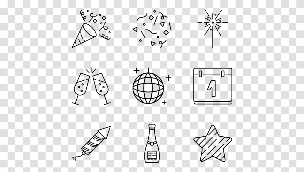 New Year Party Black And White Line Art, Gray, World Of Warcraft Transparent Png