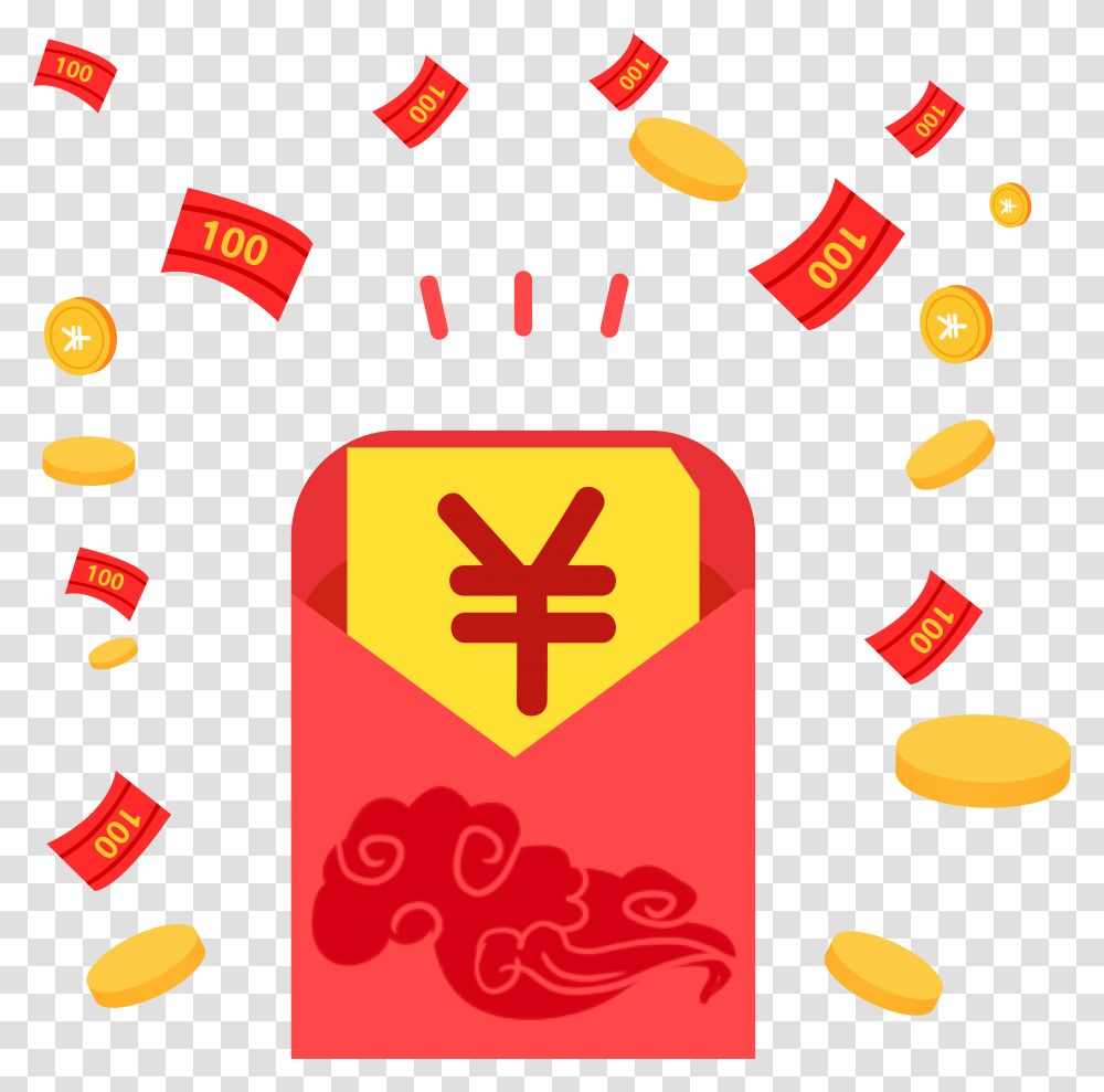 New Year Red Envelope Decoration Floating And Vector Red Envelope, Confetti, Paper, Food Transparent Png